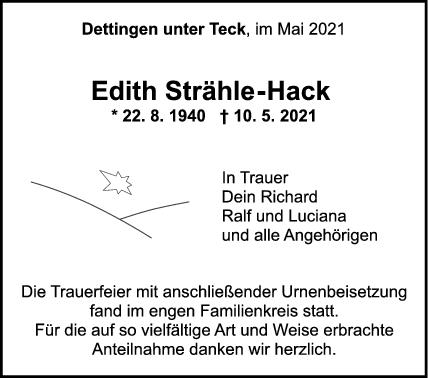 Trauer Edith Strähle-Hack <br><p style=