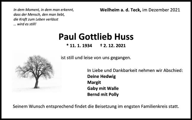 Trauer Paul Gottlieb Huss <br><p style=