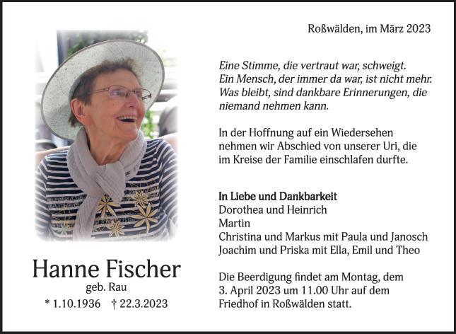 Trauer Hanne Fischer <br><p style=