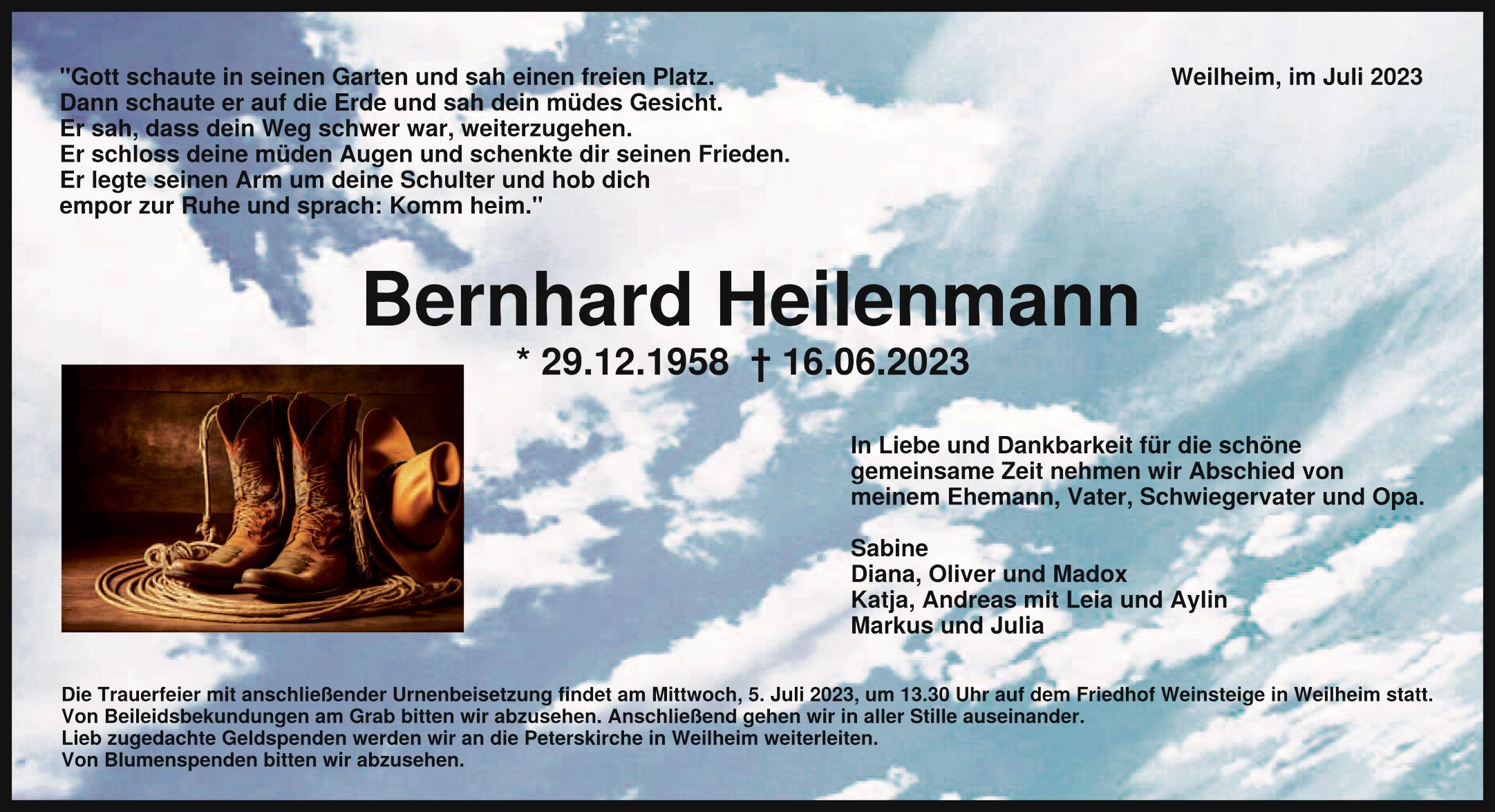 Trauer Bernhard Heilenmann 28/06/2023