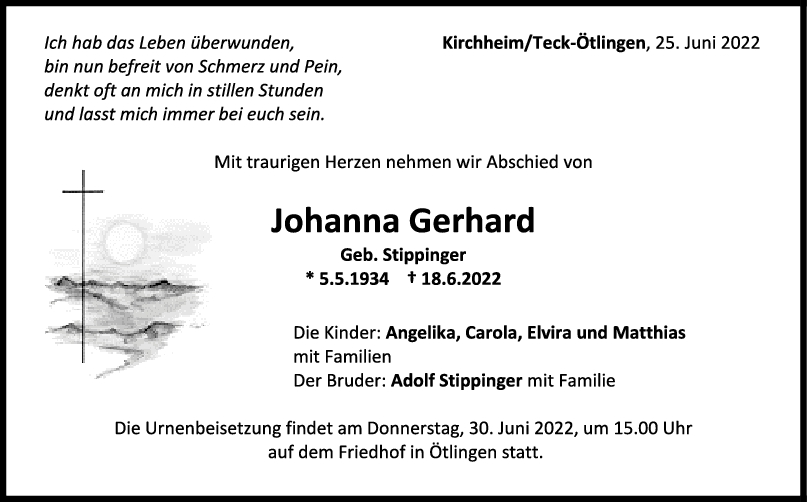 Trauer Johanna Gerhard 25/06/2022