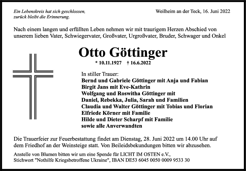 Trauer Otto Göttinger 23/06/2022