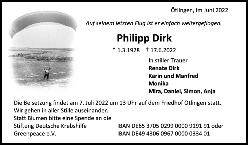Trauer Philip Dirk 23/06/2022