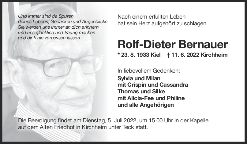 Trauer Rolf Dieter Bernauer 30/06/2022