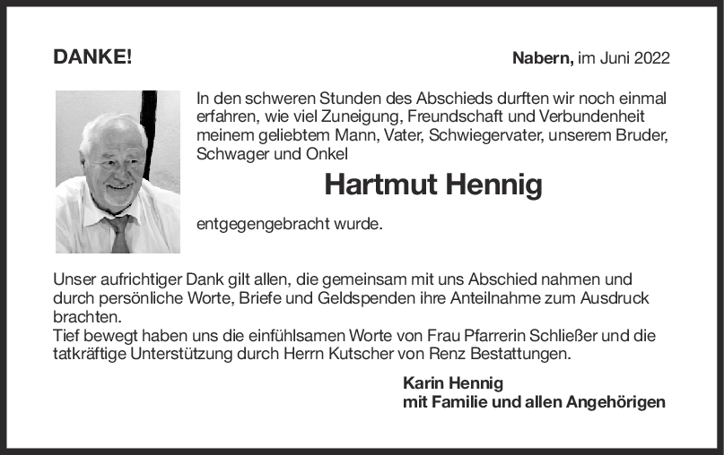 Danksagung Hartmut Hennig <br><p style=