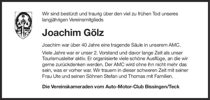 Nachruf Joachim Gölz <br><p style=
