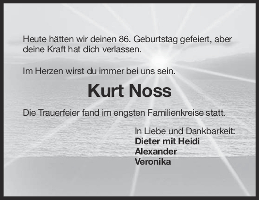 Trauer Kurt Noss 05/07/2022