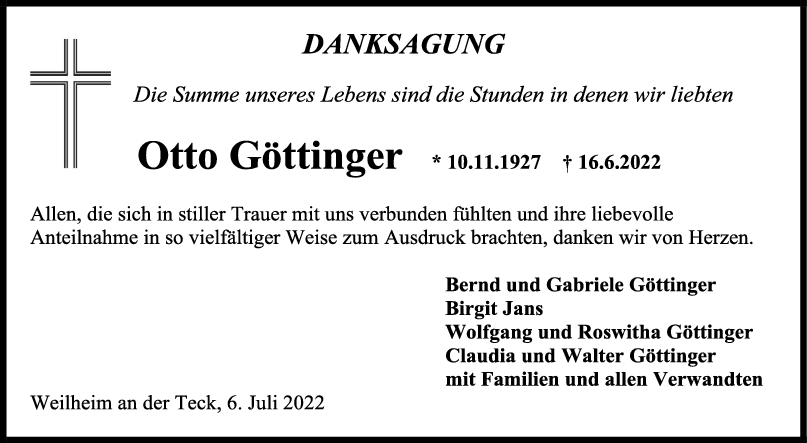 Danksagung Otto Göttinger <br><p style=