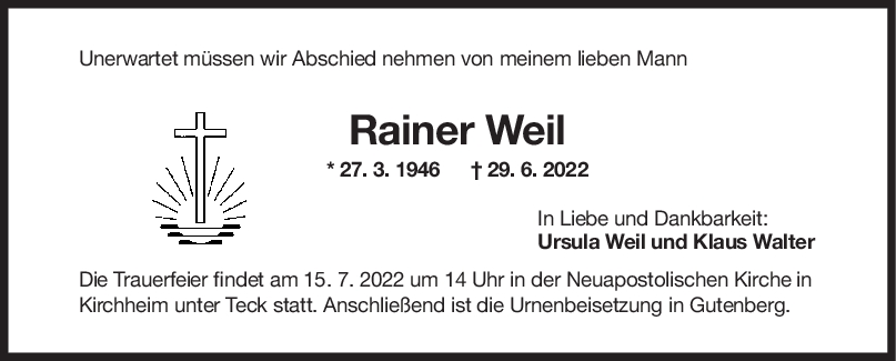 Trauer Rainer Weil 09/07/2022