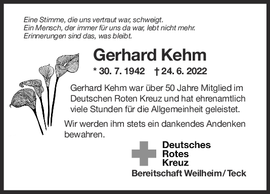Nachruf Gerhard Kehm <br><p style=
