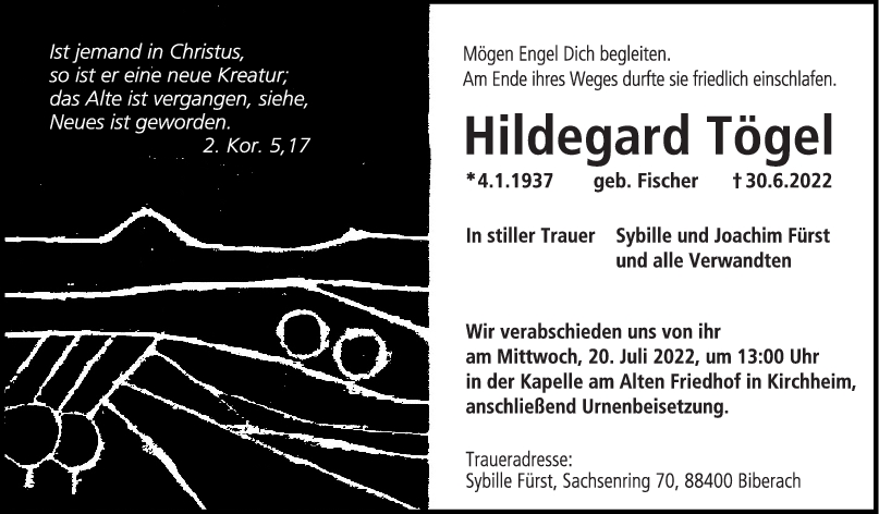 Trauer Hildegard Tögel 09/07/2022