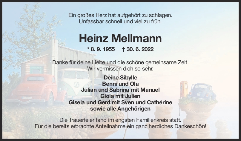 Trauer Heinz Mellmann 19/07/2022