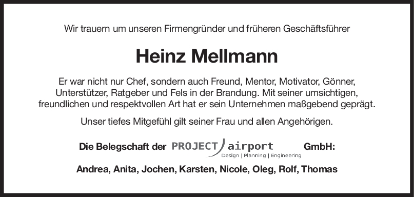 Nachruf Heinz Mellmann <br><p style=