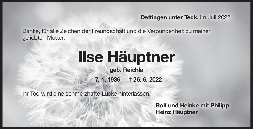 Trauer Ilse Häuptner 16/07/2022