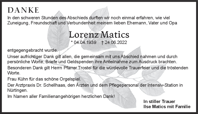 Danksagung Lorenz Matics <br><p style=