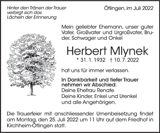 Trauer Herbert Mlynek 16/07/2022