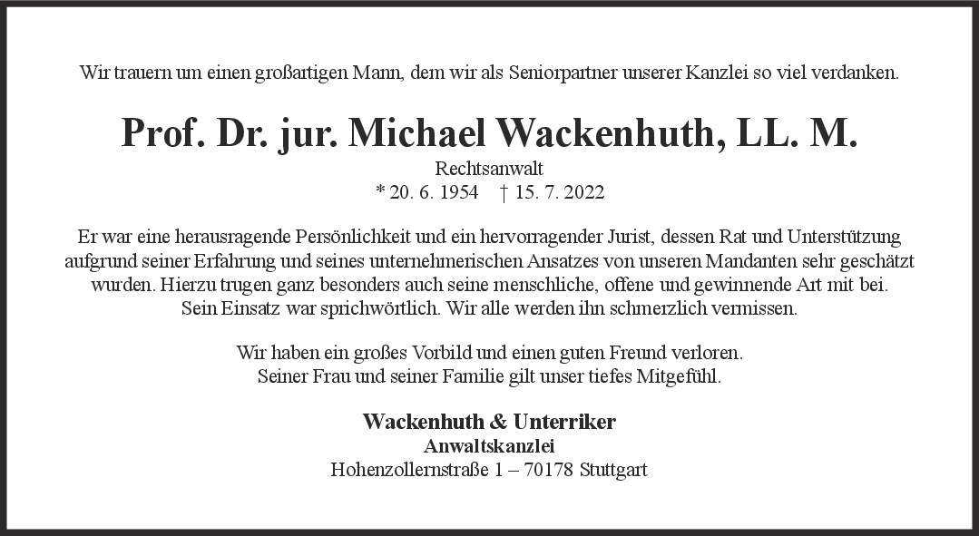 Nachruf Michael Wackenhuth 19/07/2022