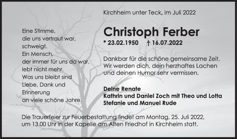 Trauer Christoph Ferber 19/07/2022