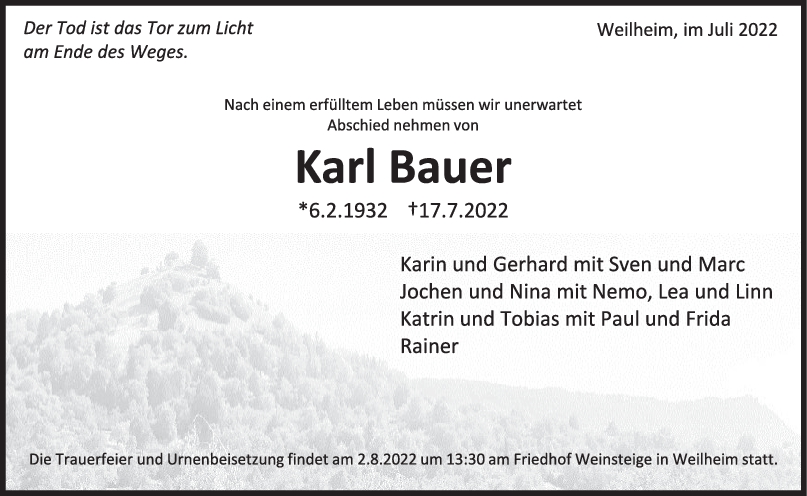 Trauer Karl Bauer 20/07/2022