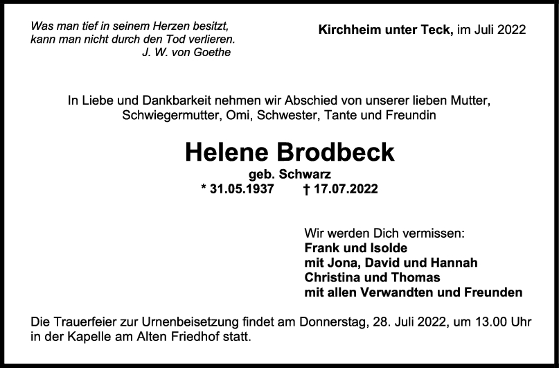 Frau Helene Brodbeck <br><p style=