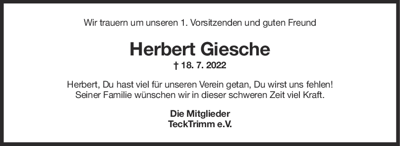 Nachruf Herbert Giesche <br><p style=