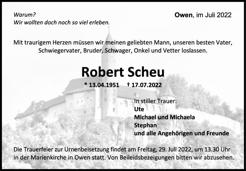 Trauer Robert Scheu 25/07/2022