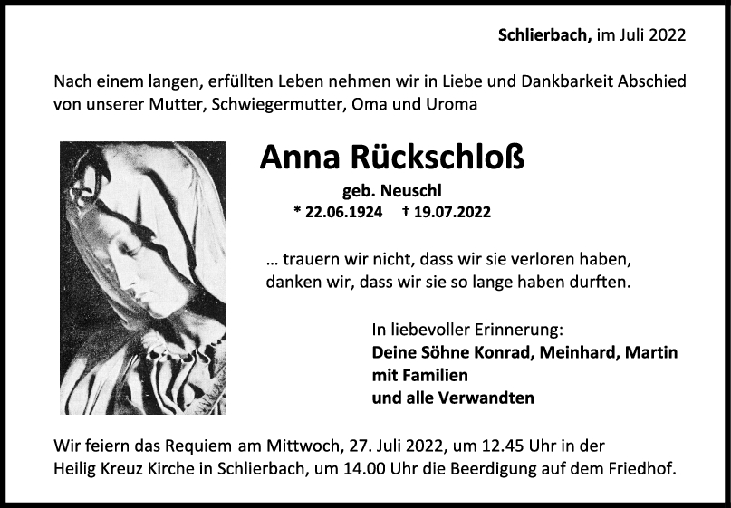 Trauer Anna Rückschloß 23/07/2022