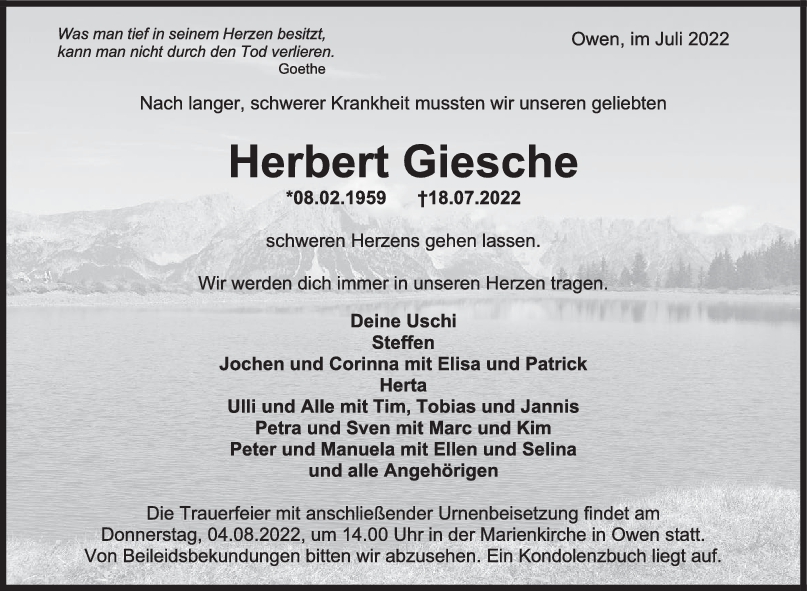 Trauer Herbert Giesche 23/07/2022