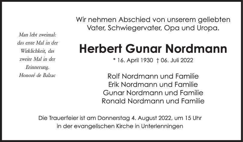 Trauer Herbert Nordmann 29/07/2022