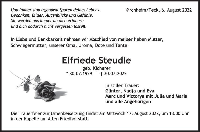 Trauer Elfriede Steudle <br><p style=