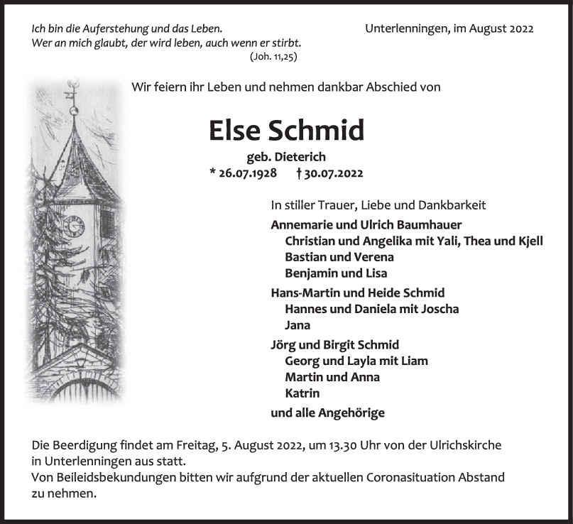 Trauer Else Schmid 02/08/2022