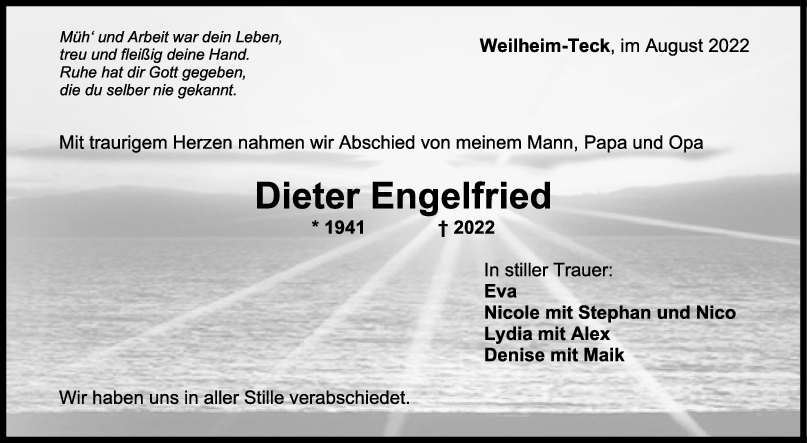 Trauer Dieter Engelfried 06/08/2022