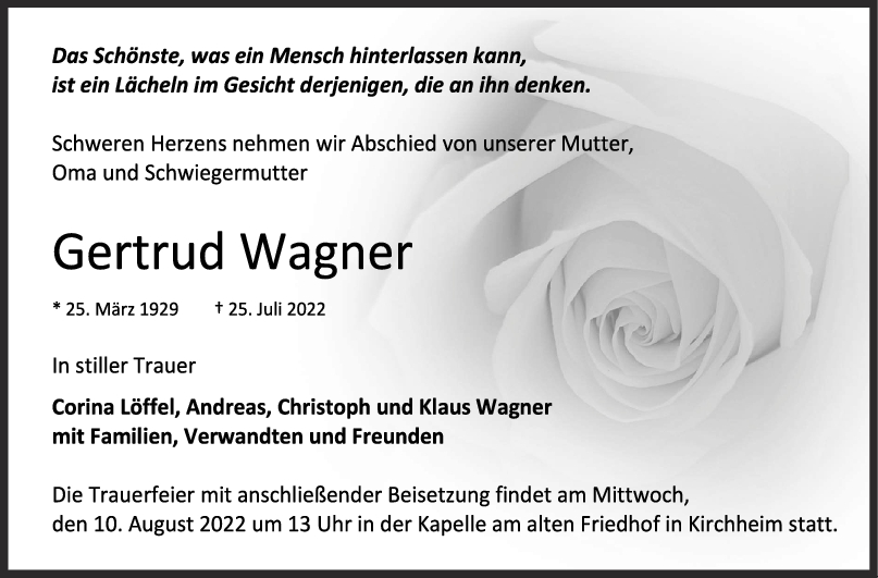 Trauer Gerti Wagner <br><p style=