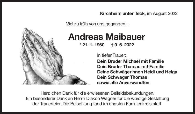 Trauer Andreas Maibauer 06/08/2022