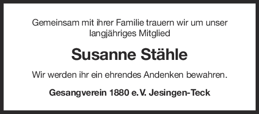 Nachruf Susanne Stähle <br><p style=