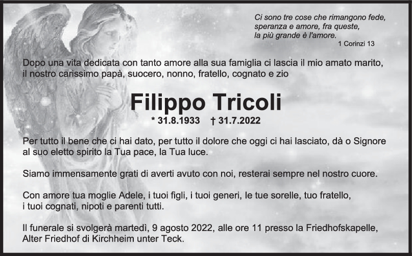 Trauer Filippo Tricoli 06/08/2022