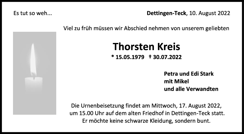 Trauer Thorsten Kreis 10/08/2022