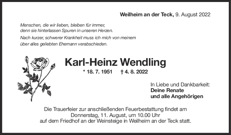 Trauer Karl-Heinz Wendling 09/08/2022