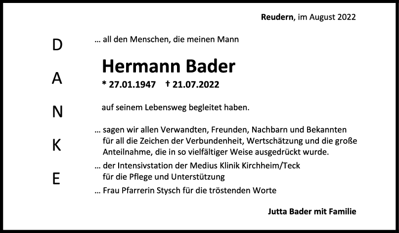 Danksagung Hermann Bader <br><p style=