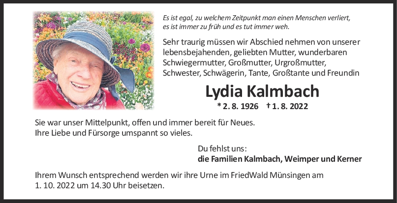 Trauer Lydia Kalmbach <br><p style=