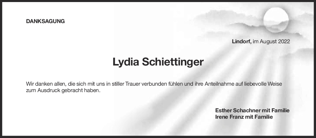 Danksagung Lydia Schiettinger 19/08/2022