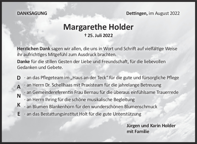 Danksagung Margarethe Holder <br><p style=