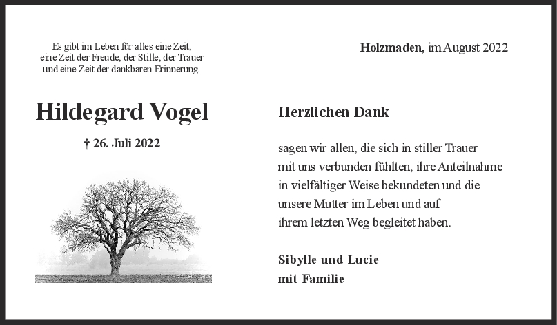 Danksagung Hildegard Vogel <br><p style=