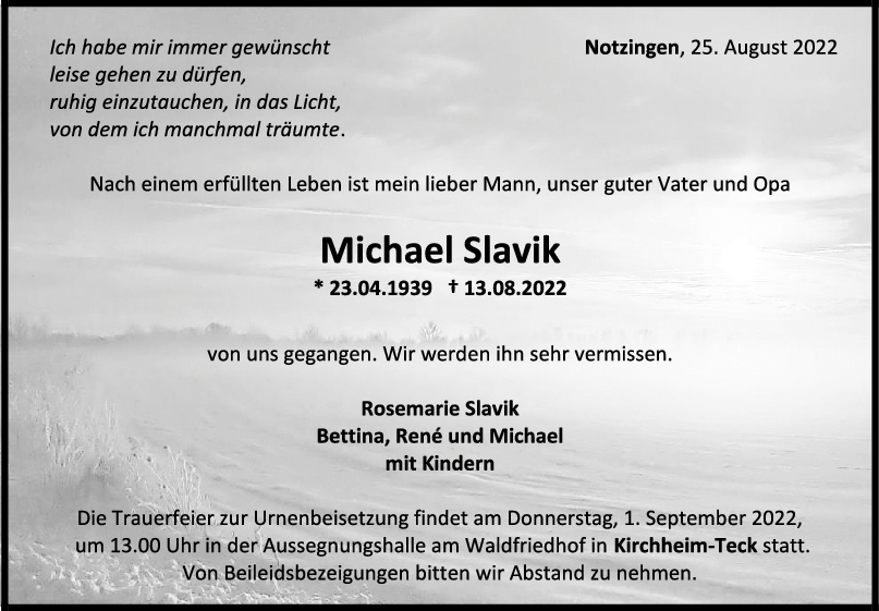 Trauer Michael Slavik 25/08/2022