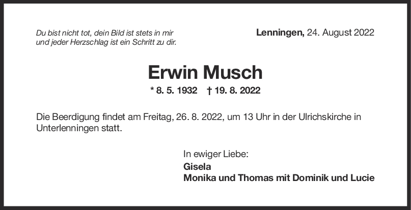 Trauer Erwin Musch 24/08/2022