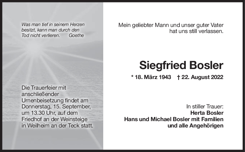 Trauer Siegfried Bosler <br><p style=