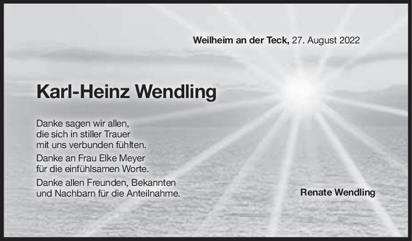 Danksagung Karl-Heinz Wendling 27/08/2022