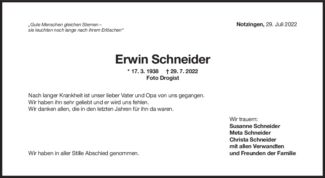 Trauer Erwin Schneider <br><p style=