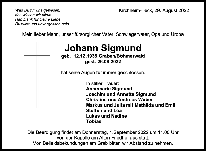 Trauer Johann Sigmund <br><p style=