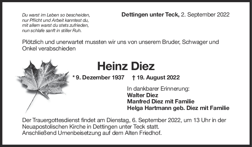 Trauer Heinz Diez <br><p style=